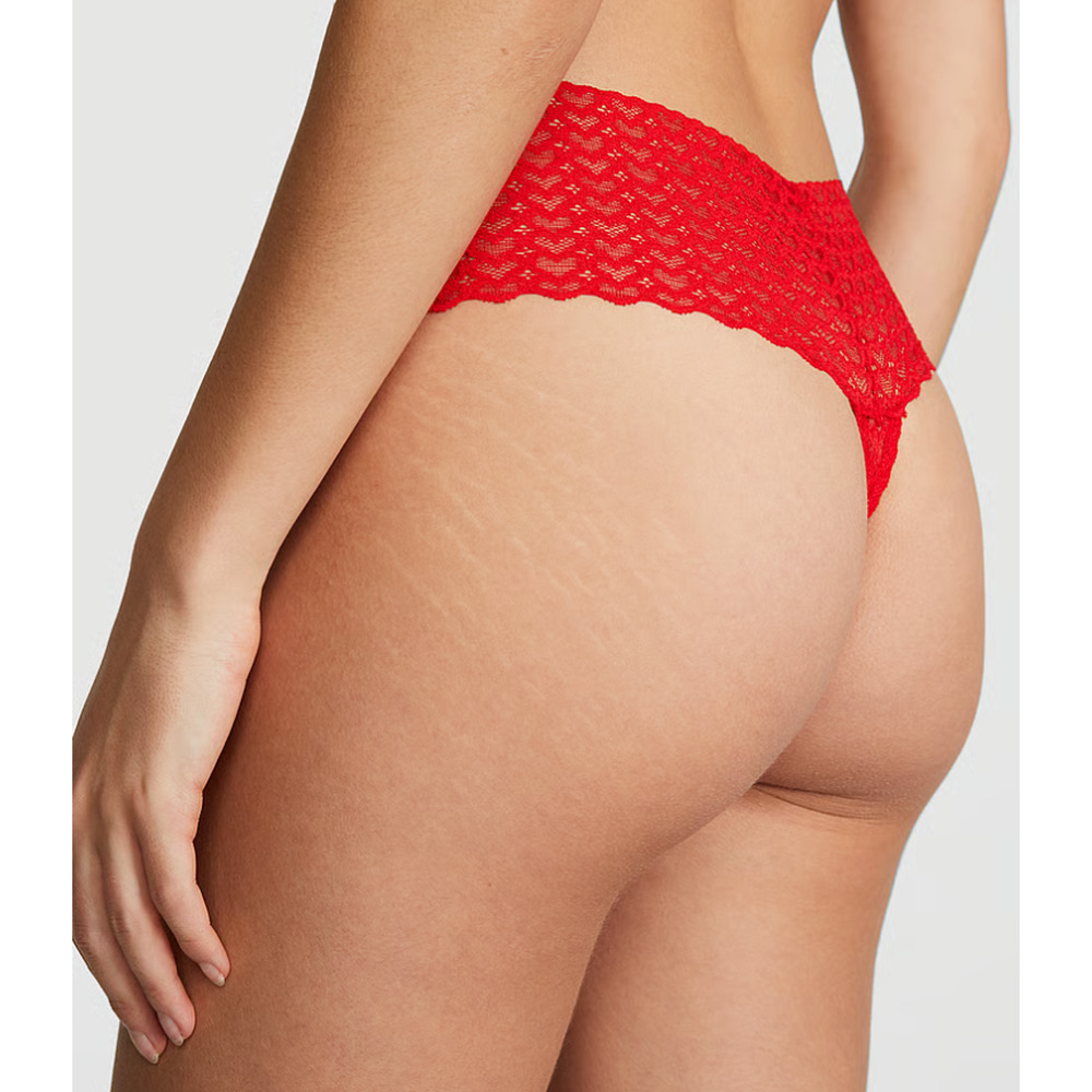 Victoria's Secret PINK Wink Wide Waist Thong Panty RED Lace - Size SMALL - Picture 2 of 3